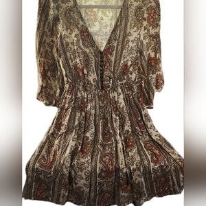Dress By MinkPink Paisley Print Tan Cream Earthy Boho Cottagecore Whimsigoth